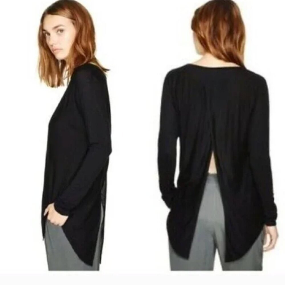 Aritzia Wilfred La Rivière Black Rayon Split Open-Back Long Sleeve Sweater